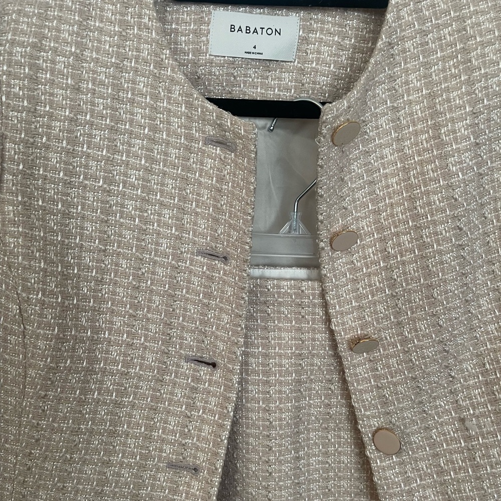 Babaton Light Beige Textured Jacket and skirt